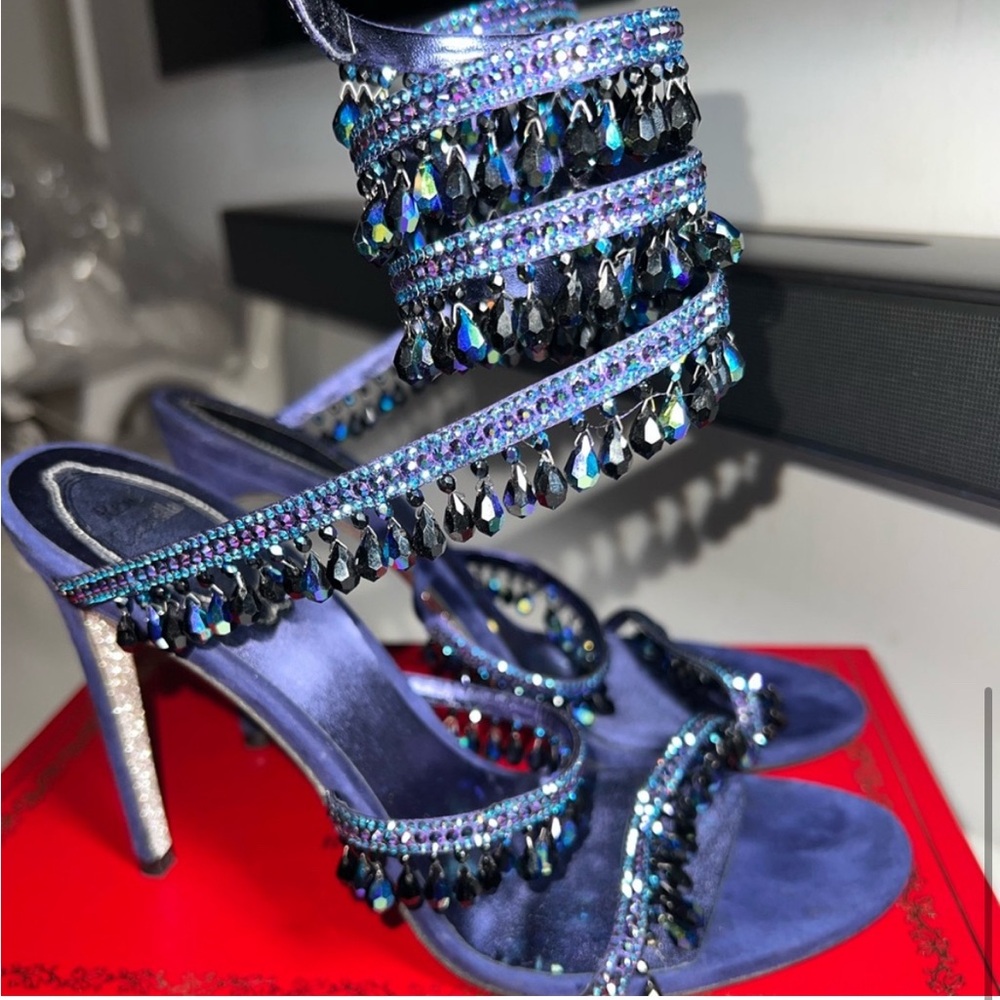 Rene Caovilla Cleo Chandelier Ankle-wrap Crystal Satin Violet Sandal